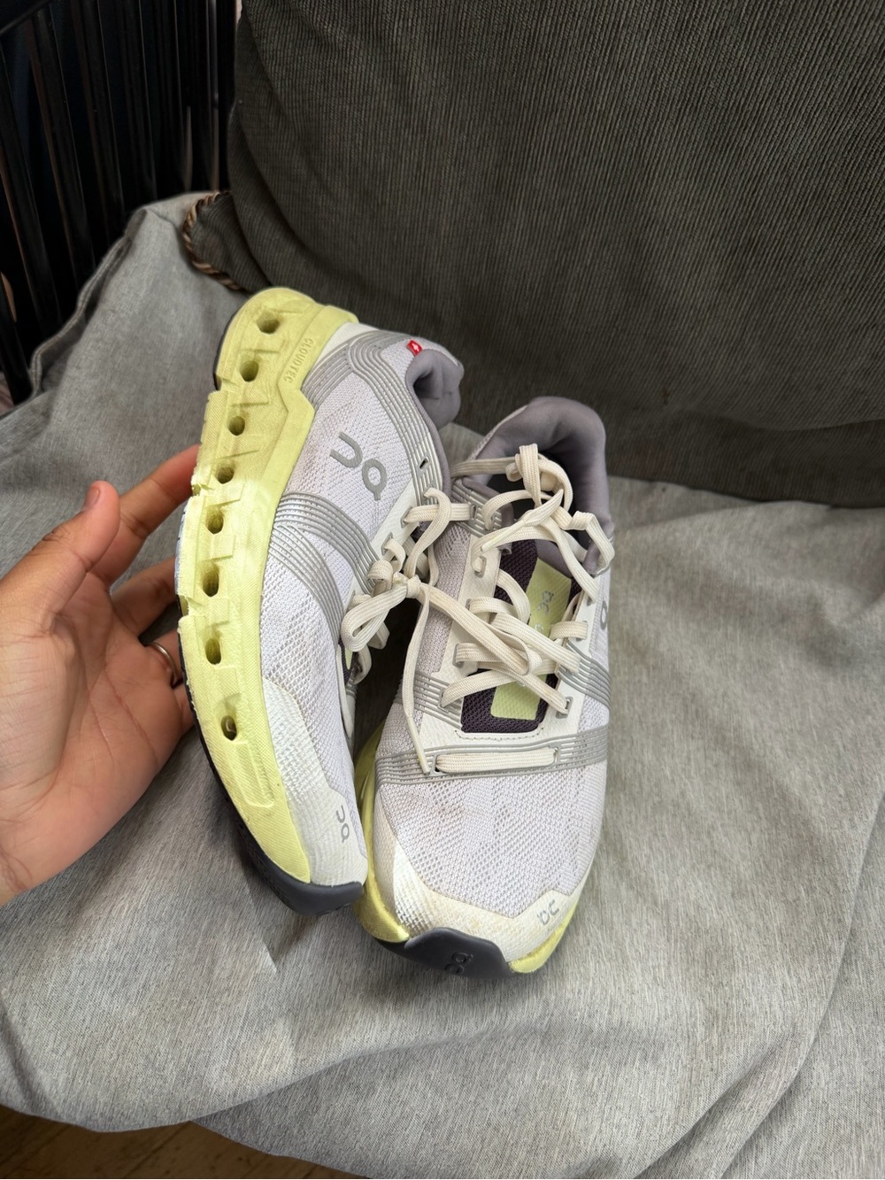 On Running Women's White Gray and Pale Yellow Sneakers